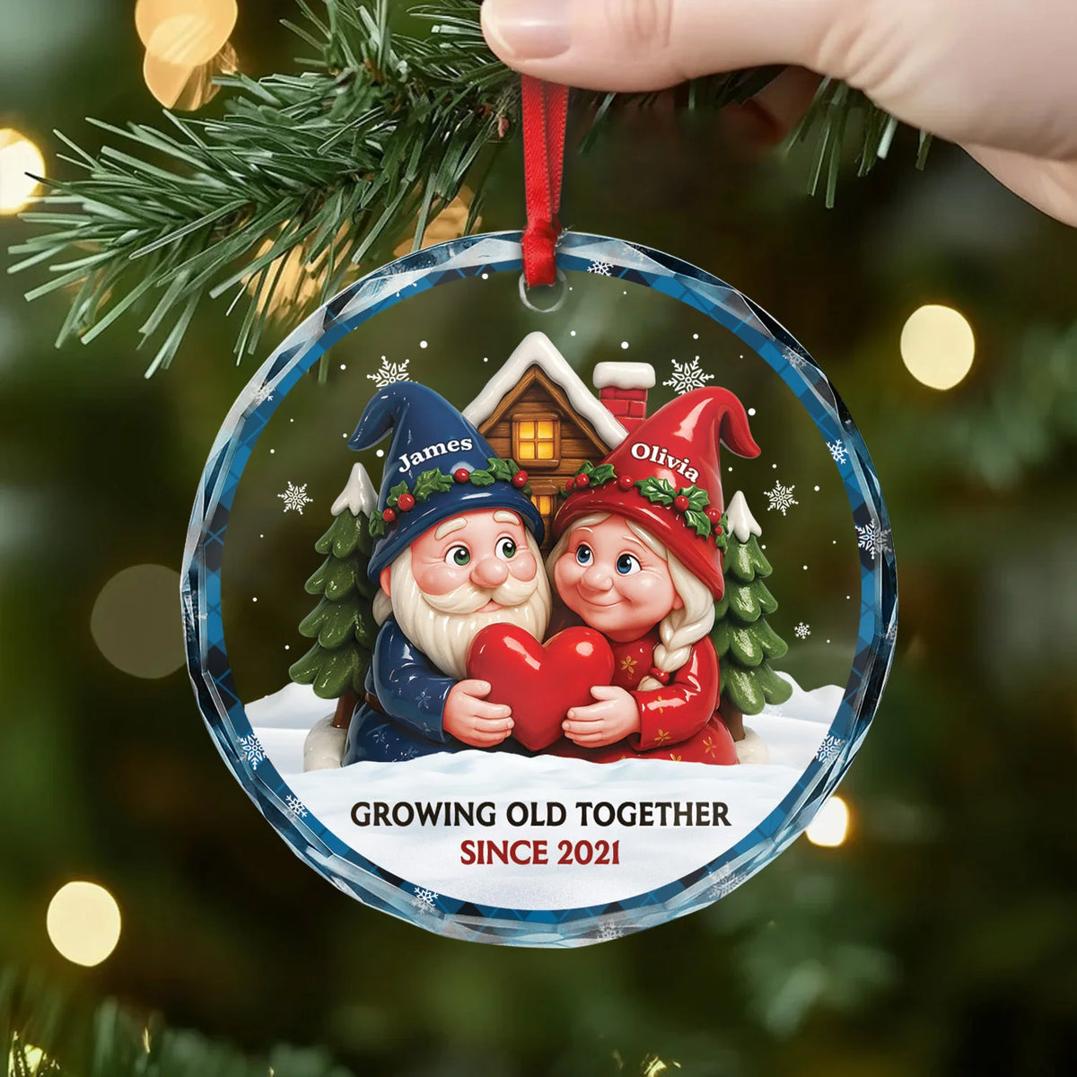 Growing Old Together Since Personalized Glass Ornament - Christmas Anniversary Keepsake for Couples