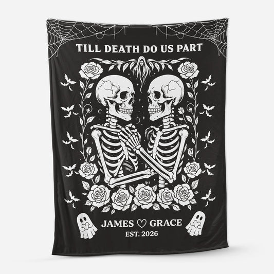 "Till Death Do Us Part" Personalized Skeleton Couple Blanket - Custom Anniversary & Wedding Gift for Couples