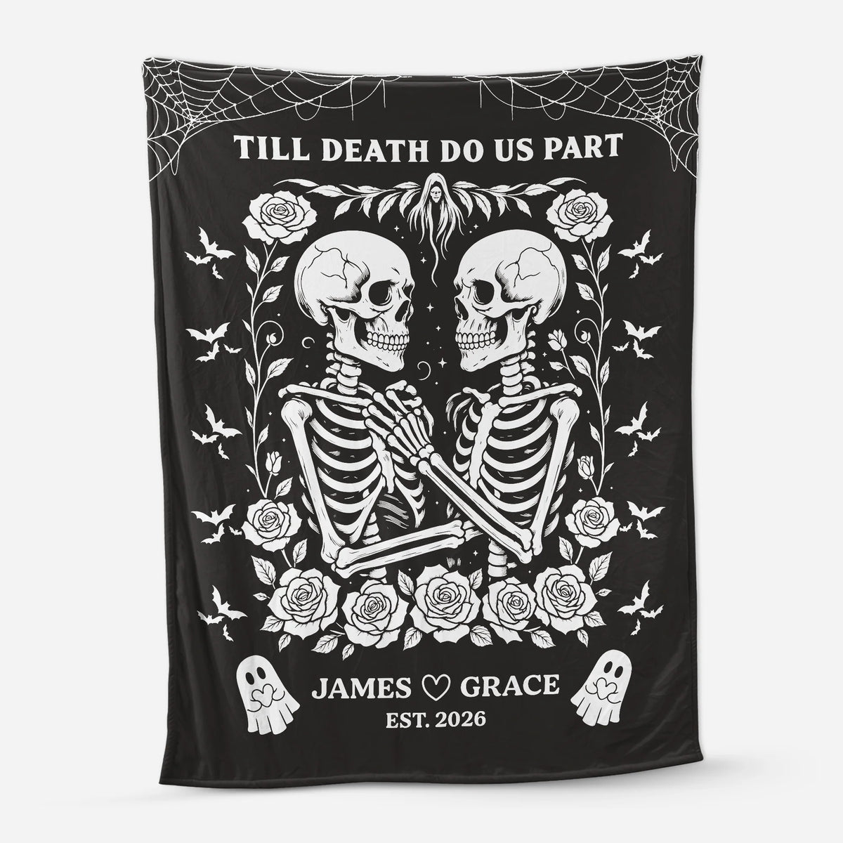 "Till Death Do Us Part" Personalized Skeleton Couple Blanket - Custom Anniversary & Wedding Gift for Couples