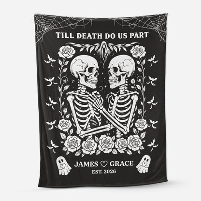 "Till Death Do Us Part" Personalized Skeleton Couple Blanket - Custom Anniversary & Wedding Gift for Couples