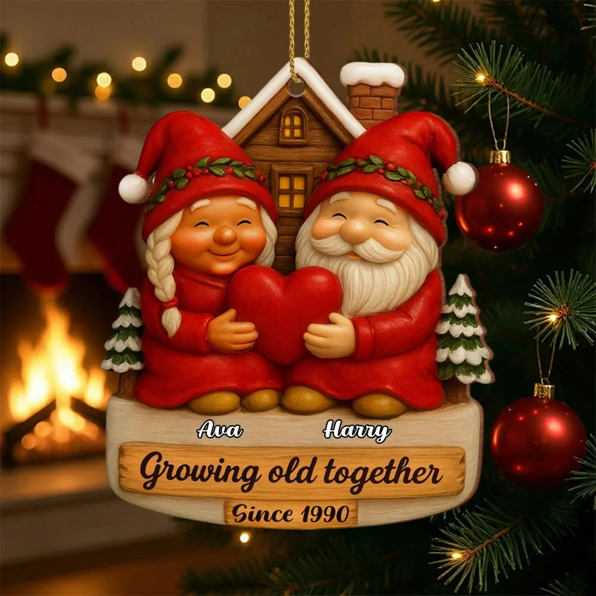 "Growing Old Together Since" Personalized Wood Ornament - Christmas Gift for Couples