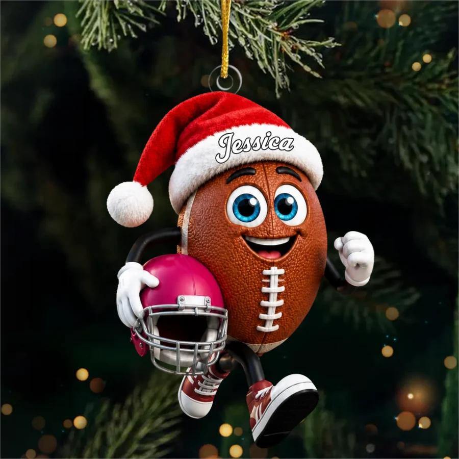 Personalized Running American Football Player Acrylic Ornament - Custom Christmas Gift for Players & Football Lovers