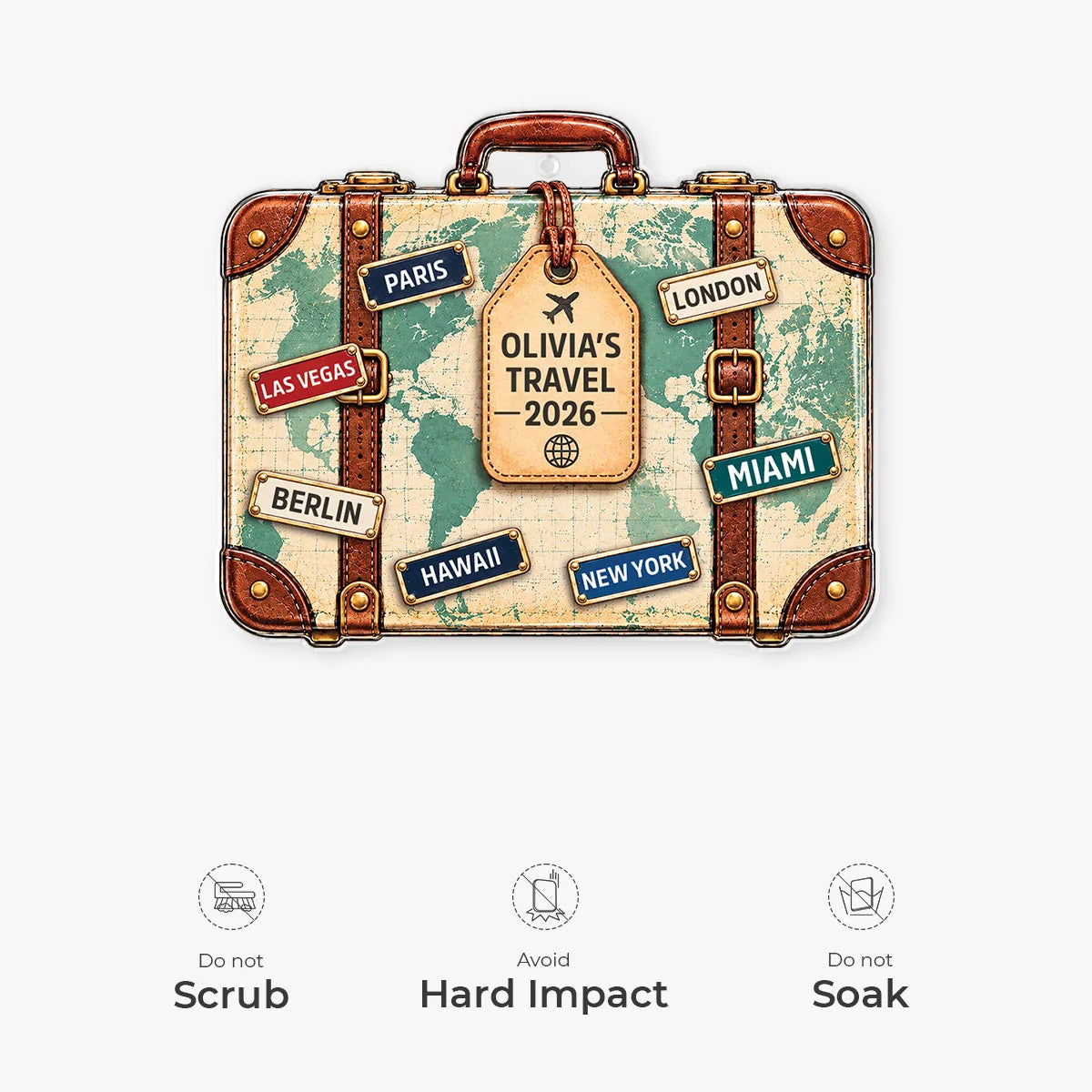 Vintage Travel Suitcase Personalized Acrylic Ornament - Custom Vacation Keepsake for Travelers