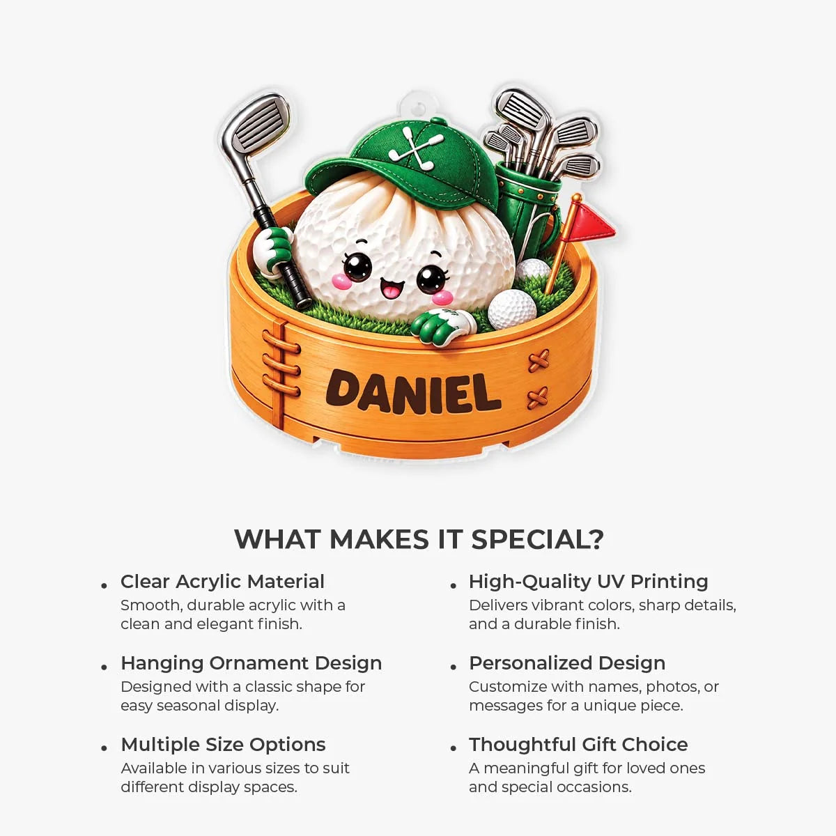 Cute Dumpling Golf Ball Personalized Acrylic Ornament - Christmas Keepsake Gift for Golfers