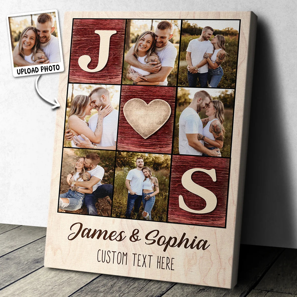 Personalized Couple Photo Canvas / Poster Collage with Names and Initials - Custom Anniversary Gift Wall Art Keepsake