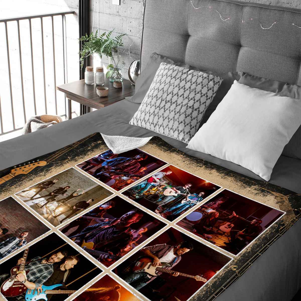 Custom Rock Band Photo Collage Blanket – Personalized Guitar Music Throw among Bandmates