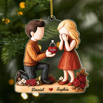 Personalized Engagement Christmas Acrylic Ornament - Custom Proposal Couple Keepsake Gift for Newly Engaged