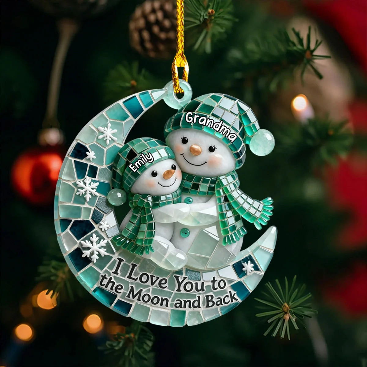 "I Love You To The Moon and Back" Personalized Snowman Acrylic Ornament - Custom Keepsake Gift for Grandparents