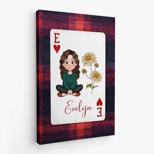 Personalized Birth Flower Playing Card Canvas / Poster – Custom Wall Art Gift for Mom & Grandma