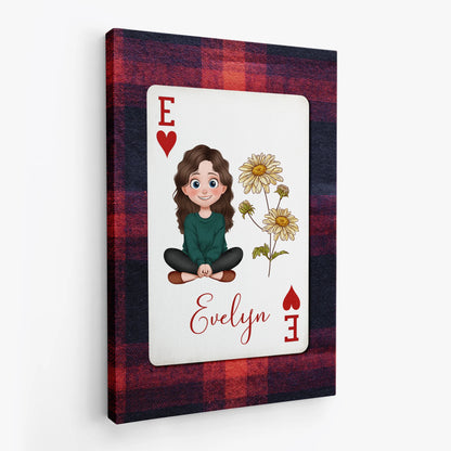 Personalized Birth Flower Playing Card Canvas / Poster – Custom Wall Art Gift for Mom & Grandma