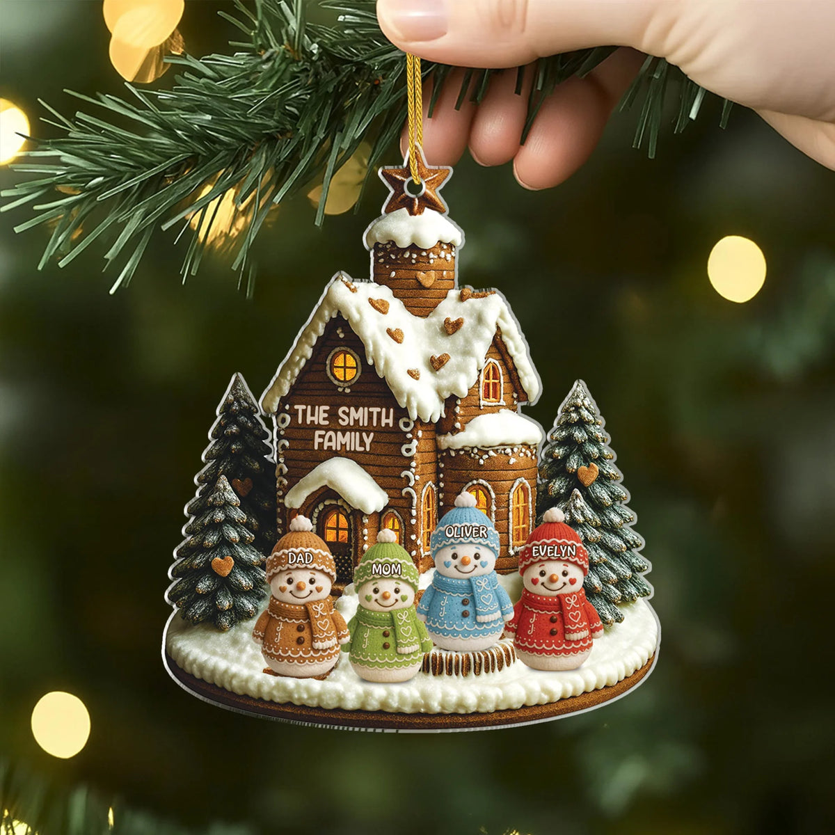 Custom Gingerbread House Family Acrylic Ornament - Personalized Christmas Keepsake Gift