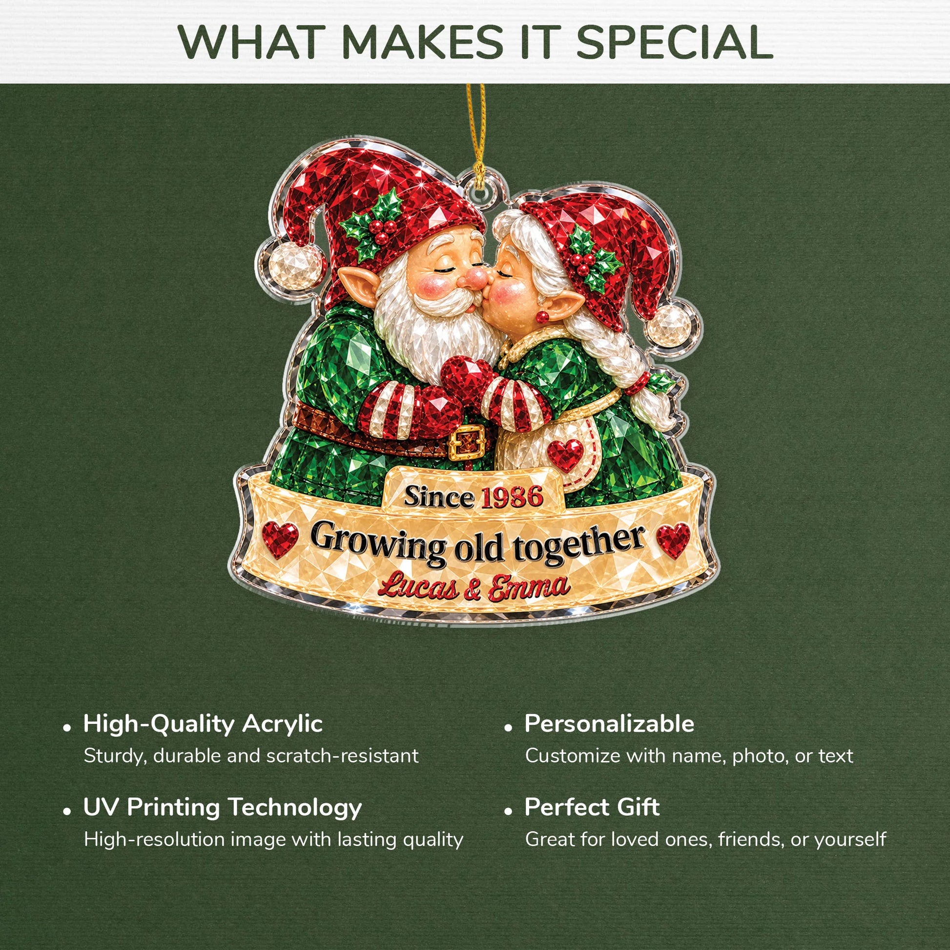 "Growing Old Together" Personalized Couples Acrylic Ornament - Custom Christmas Anniversary Keepsake