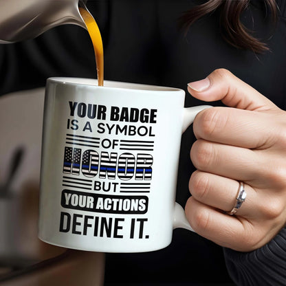 Custom police officer mug featuring a law enforcement uniform and thin blue line flag design for son image 6