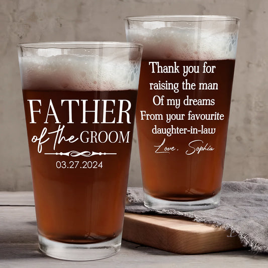 Custom Father Of The Groom Beer Glass for Mother-in-Law / Father-in-Law
