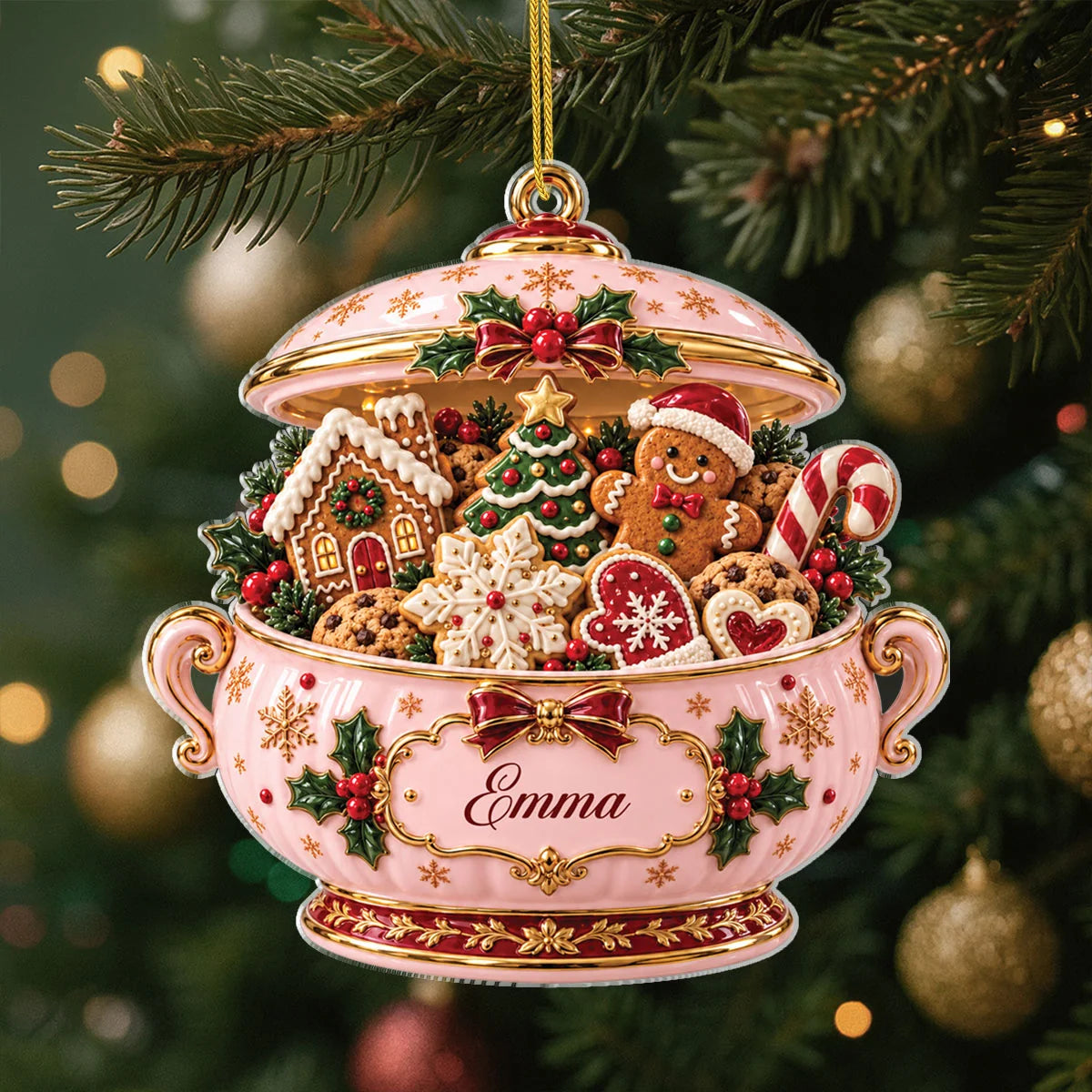 Festive Gingerbread Soup Tureen Personalized Acrylic Ornament - Christmas Gifts for Him or Her
