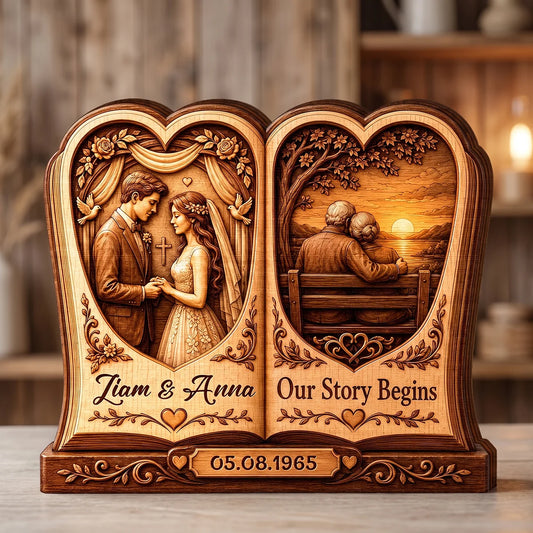 Our Story Begins Personalized Wooden Block - Custom Anniversary Keepsake Gift for Couples