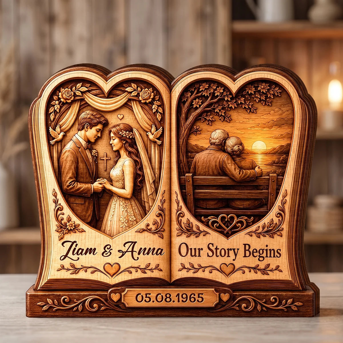 Our Story Begins Personalized Wooden Block - Custom Anniversary Keepsake Gift for Couples