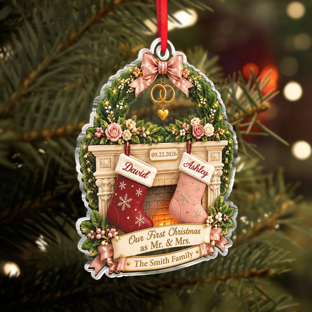 Our First Christmas as Mr. & Mrs. Custom Names Acrylic Ornament - Personalized Newlywed Keepsake Gift for Couples, Husband Wife