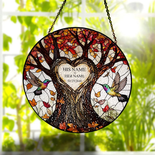 Personalized tree of life acrylic suncatcher window hanging custom anniversary gift for couples