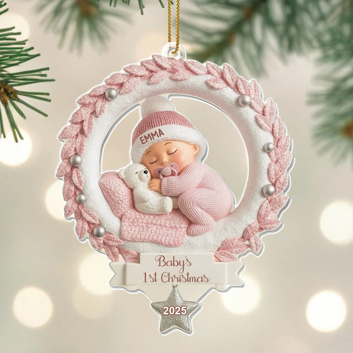Baby's 1st Christmas, Baby And Wreath Ornament