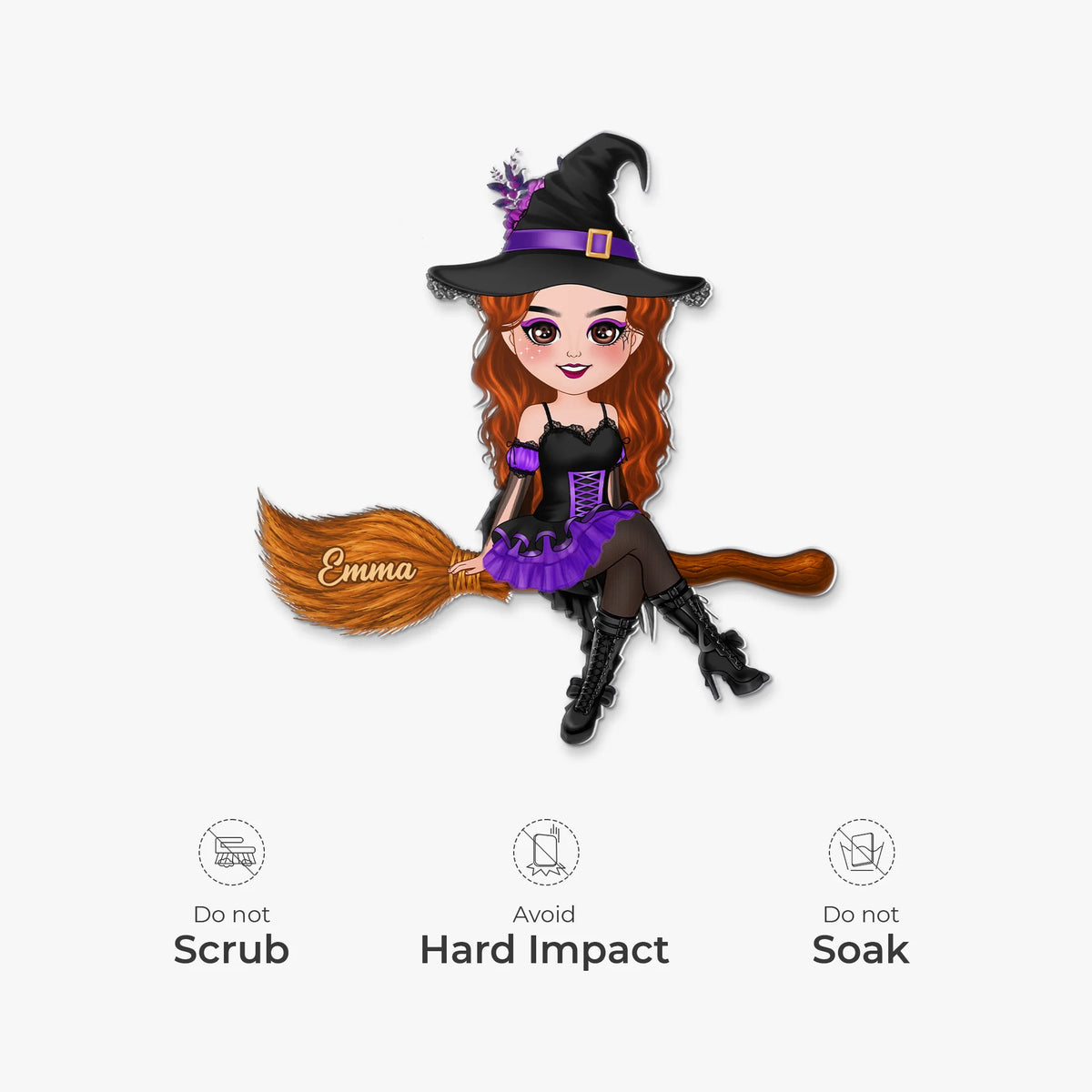 Custom Halloween Witch Acrylic Magnet - Personalized Cute Chibi Witch Name Fridge Magnet