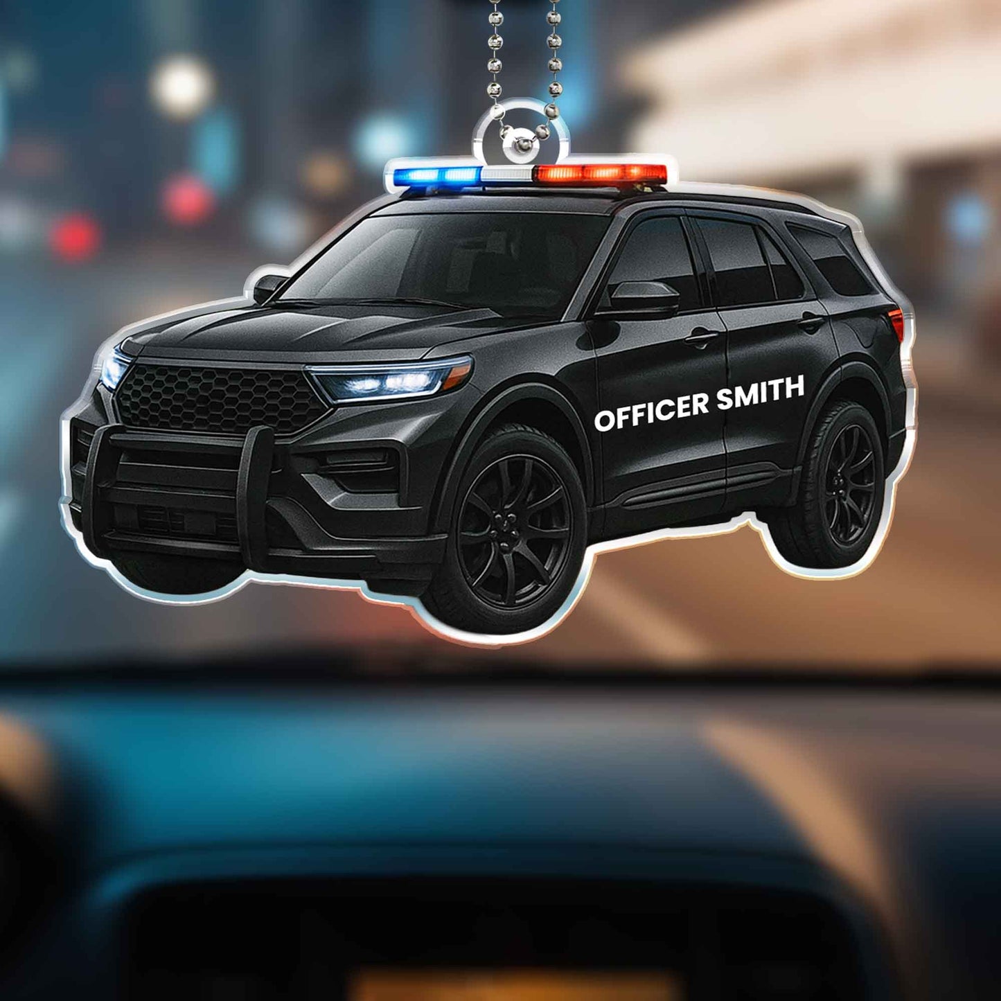 Acrylic Ornament material and size view - Personalized Police Car Acrylic Ornament
