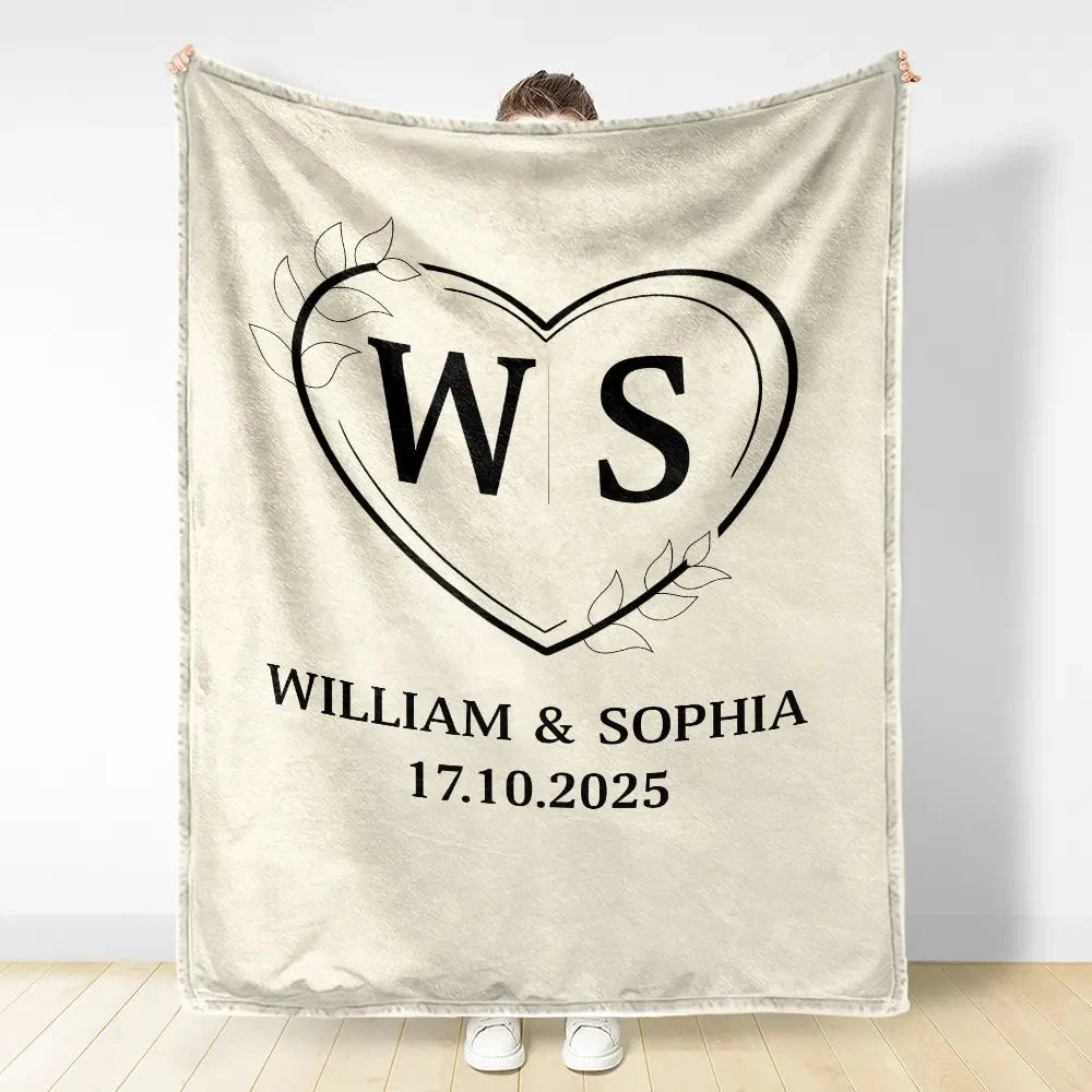 Monogram Anniversary Blanket for Couples - Personalized Name & Date Custom Throw Gift