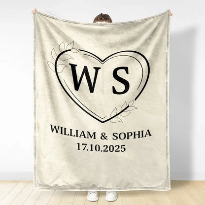 Monogram Anniversary Blanket for Couples - Personalized Name & Date Custom Throw Gift