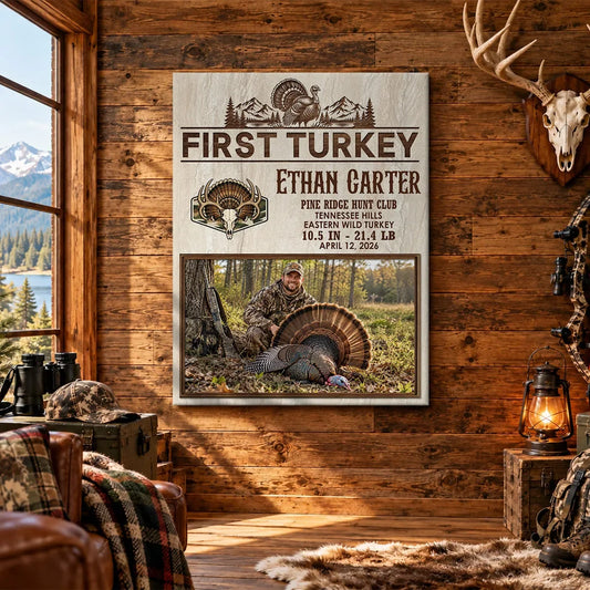 Personalized First Turkey Canvas / Poster - Custom Hunting Photo Keepsake Wall Art for Son or Dad