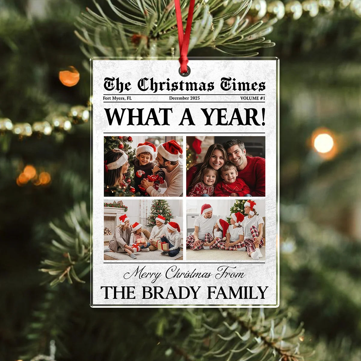 "What A Year!" Personalized Photo Acrylic Ornament - Custom Christmas Holiday Gift for Family
