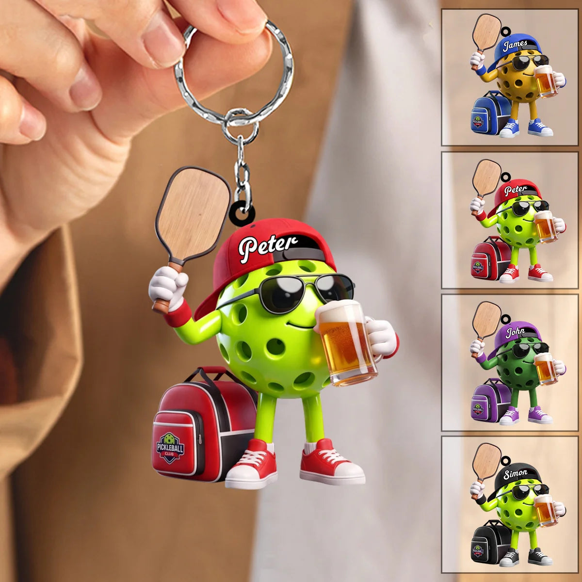 Personalized Pickleball Mascot Keychain - Custom Name Gift for Pickleball Players