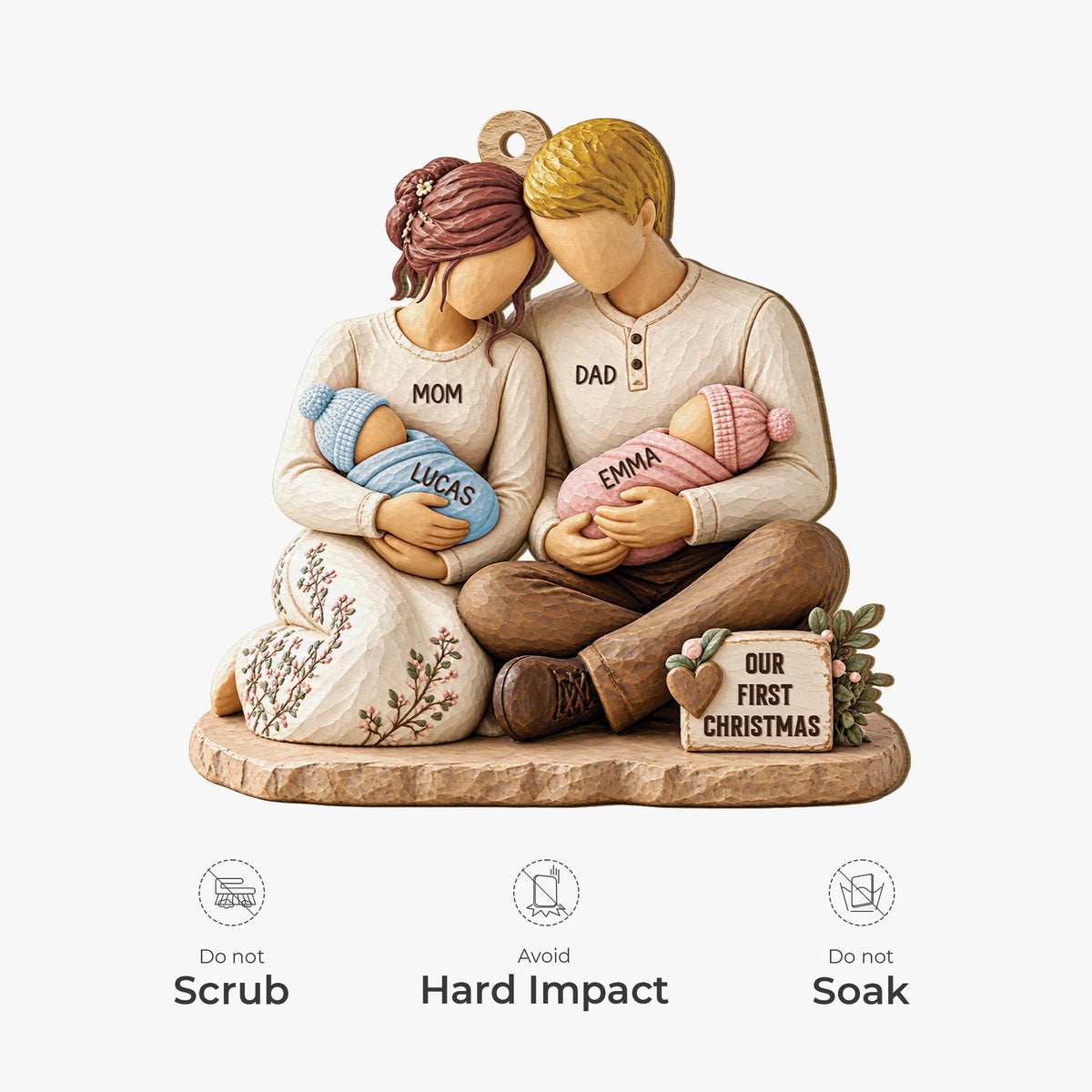 Our First Christmas Personalized Family Wooden Ornament - Keepsake for New Parents