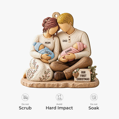 Our First Christmas Personalized Family Wooden Ornament - Keepsake for New Parents