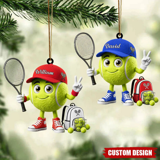 Cute Tennis Player Mascot Acrylic Ornament - Personalized Christmas Gift for Tennis Lovers