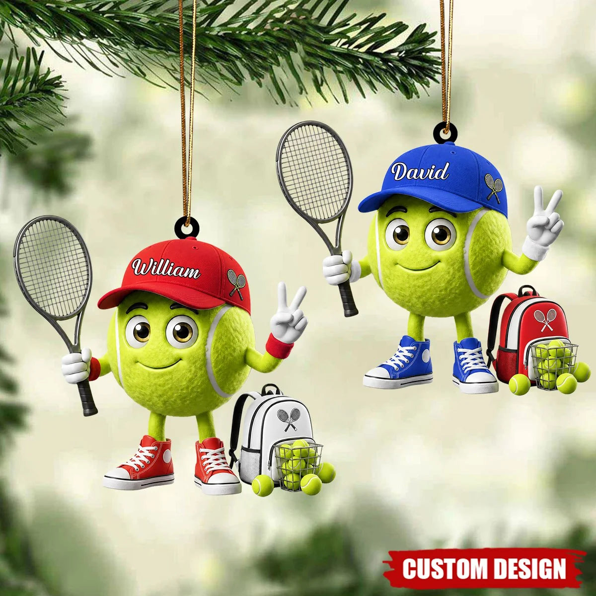 Cute Tennis Player Mascot Acrylic Ornament - Personalized Christmas Gift for Tennis Lovers