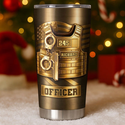 Tumbler material and size view - Personalized Police Officer Tumbler