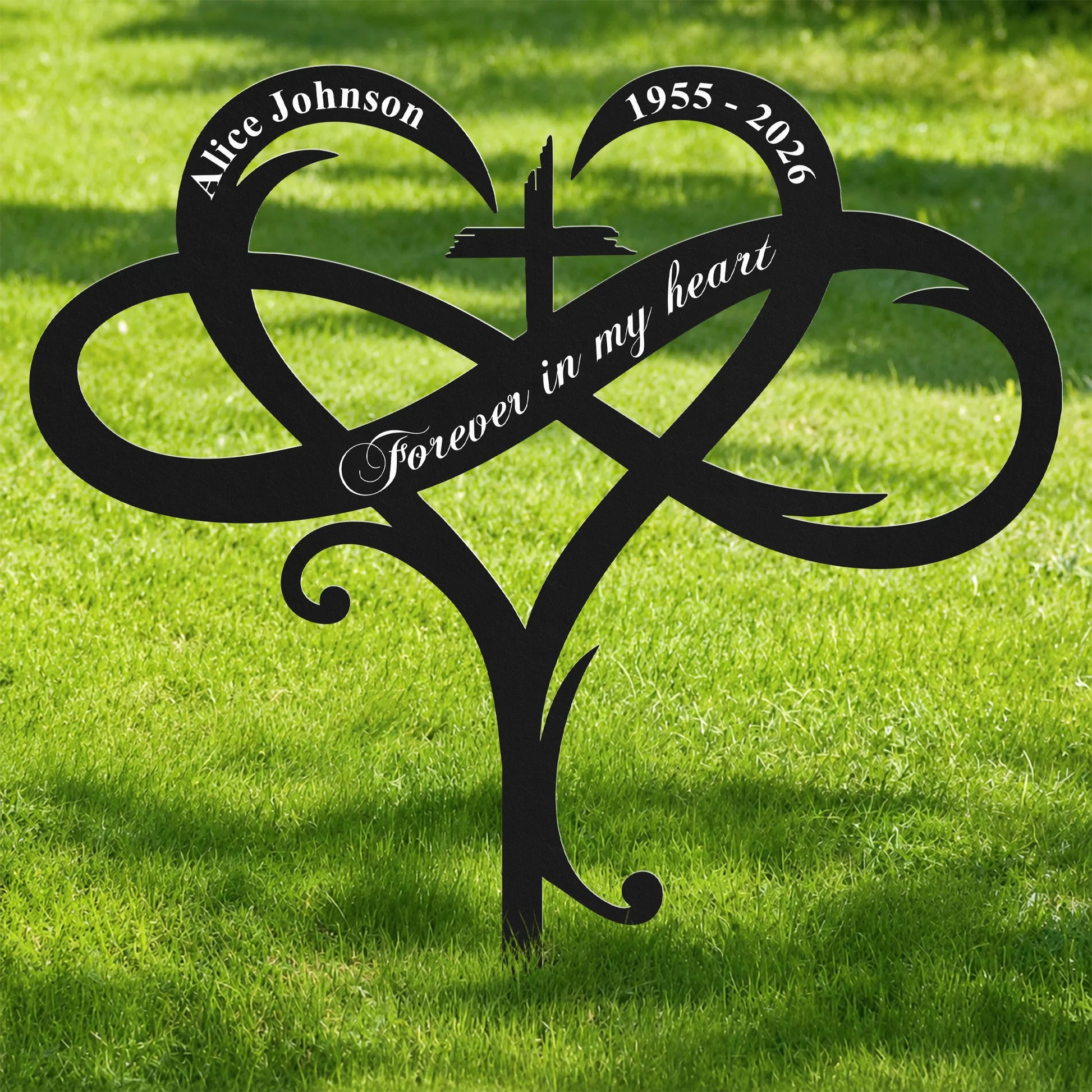 "I'm Always With You" Personalized Memorial Metal Garden Stake - Custom Infinity Heart Cross Remembrance Gift