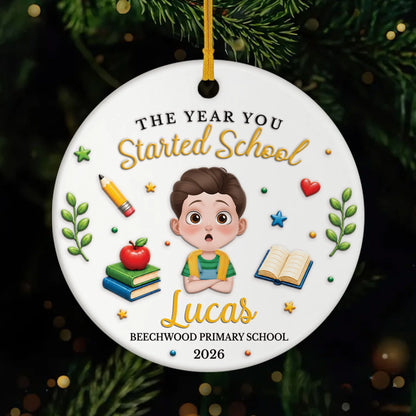"The Year You Started School" Personalized Ceramic Ornament - Custom Back to School Gift for Kids