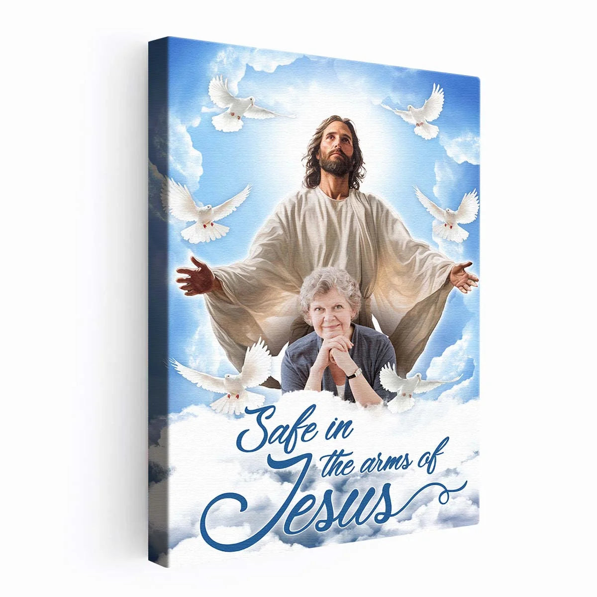 Safe In The Arms Of Jesus - Personalized Photo Memorial Canvas / Poster Art for Grieving Family