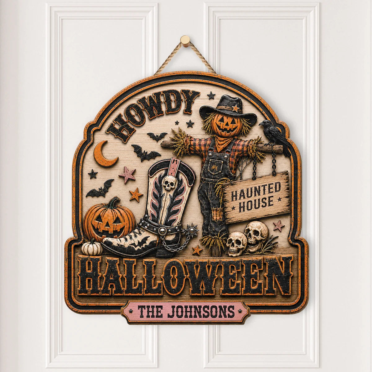 Howdy Halloween Western Scarecrow Boots Wood Sign - Personalized Halloween Sign for Family