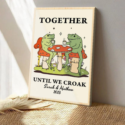 "Together Until We Croak" Frog Print Personalized Couple Canvas / Poster - Custom Anniversary Keepsake