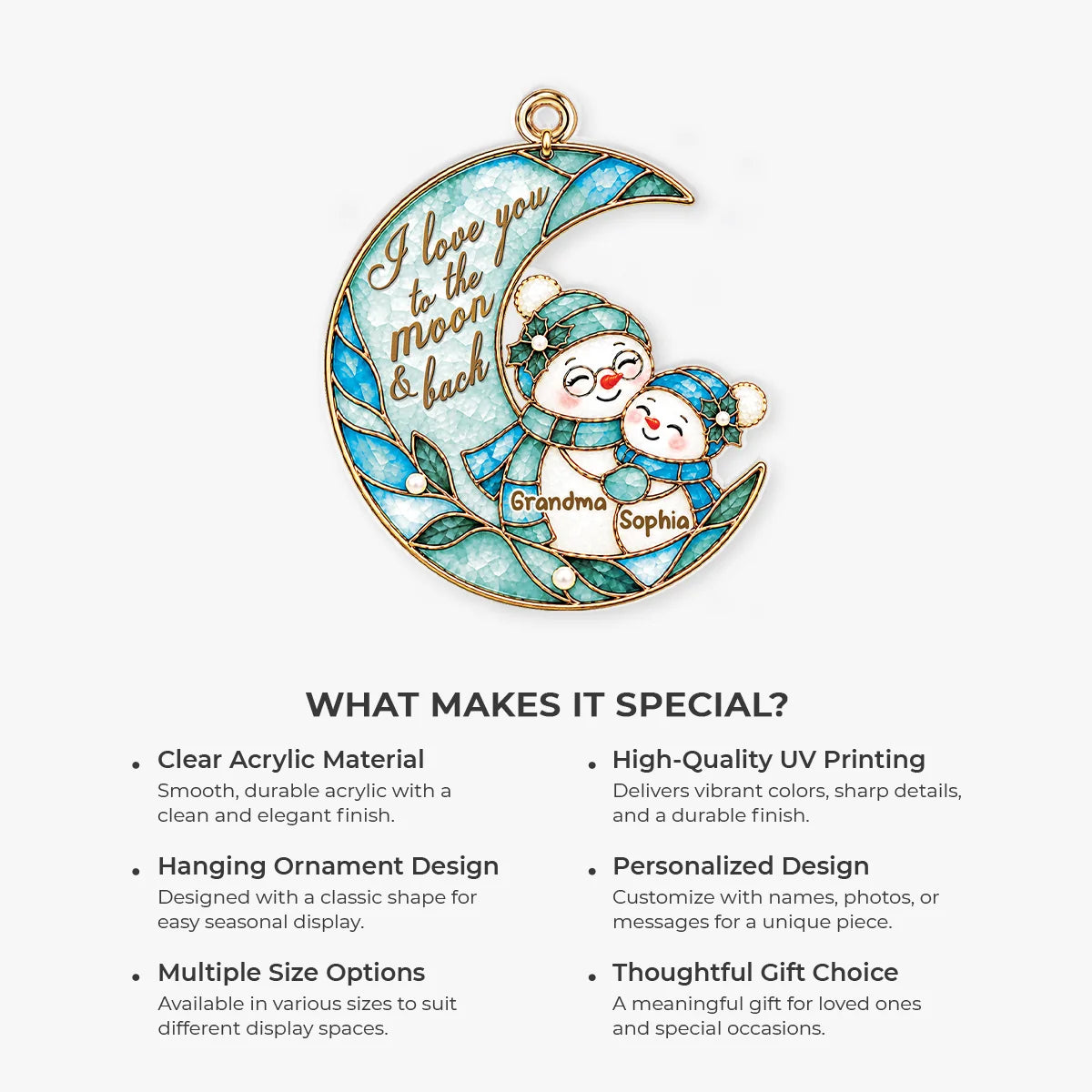 I Love You To The Moon And Back - Personalized Acrylic Ornament for Grandma Moon Snowman