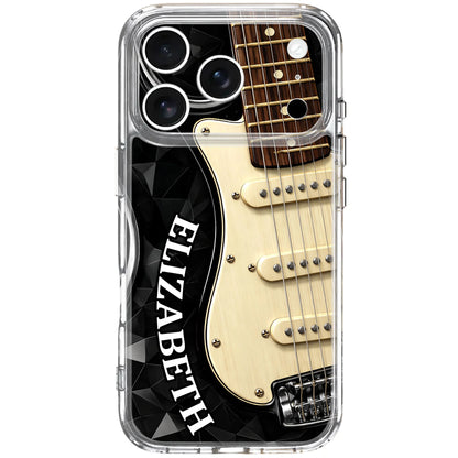Rocking To The Beat Electric Guitar And Geometric Pattern