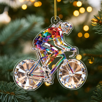 Custom Name Bicycle Acrylic Ornament - Personalized Cyclist Christmas Keepsake Gift