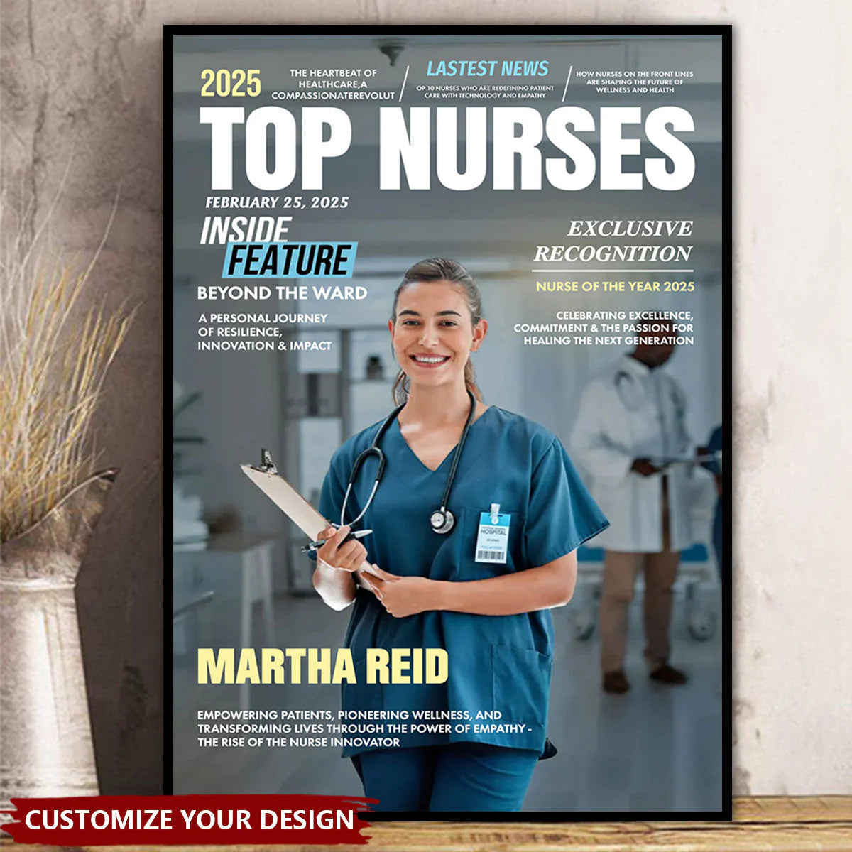 Custom Nurse Magazine Cover for Nurse with personalized design details for meaningful gifting
