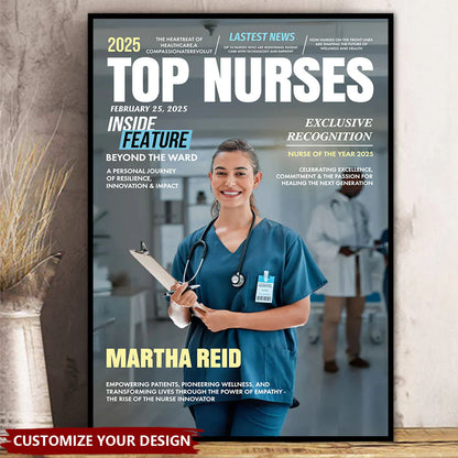 Custom Nurse Magazine Cover for Nurse with personalized design details for meaningful gifting
