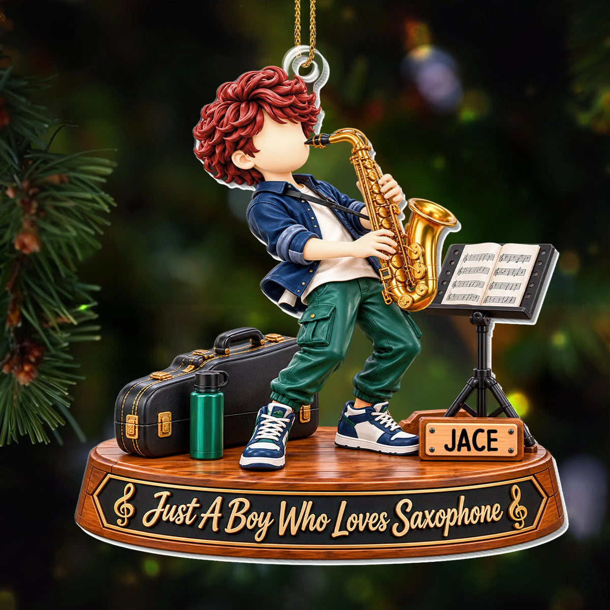 "Just A Boy Who Loves Saxophone" Personalized Acrylic Ornament - Custom Christmas Gift for Son or Grandson
