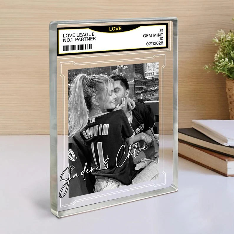 Plaque material and size view - Custom Couple Photo Trading Card Acrylic Block