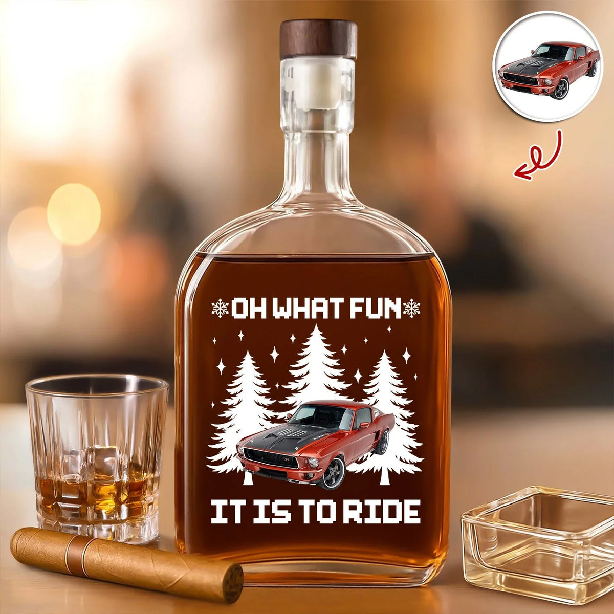Oh What Fun It Is To Ride Custom Car Photo Whiskey Bottle - Personalized Christmas Gift for Dad