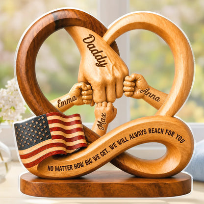 Personalized fist bump plaque featuring custom names with an American flag design for Dad and Grandpa